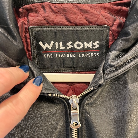 Vtg Wilson Leather Black Leather Hooded Mid-Length Jacket Coat Zip Quilted Lined - Picture 2 of 10